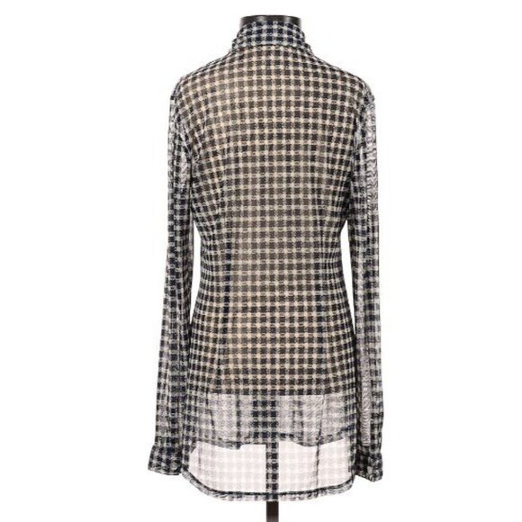 Nautical Sheer Blue Ivory Gingham Check Preppy Cottagecore Beach Cover Up Top XS - Picture 4 of 7